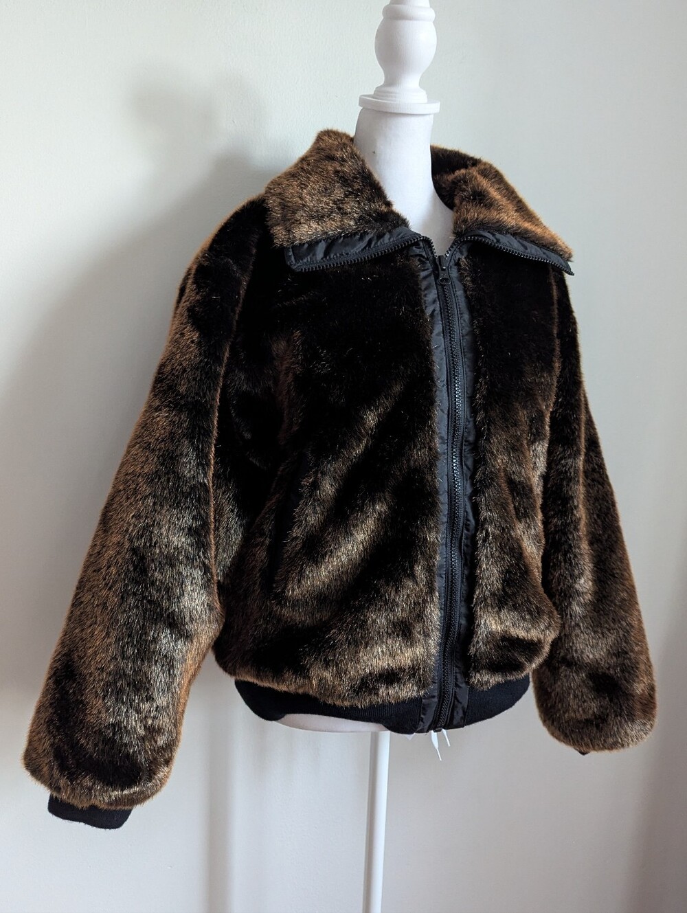Vintage Reversible Shimmery Faux Fur Quilted Oversized Bomber Jacket